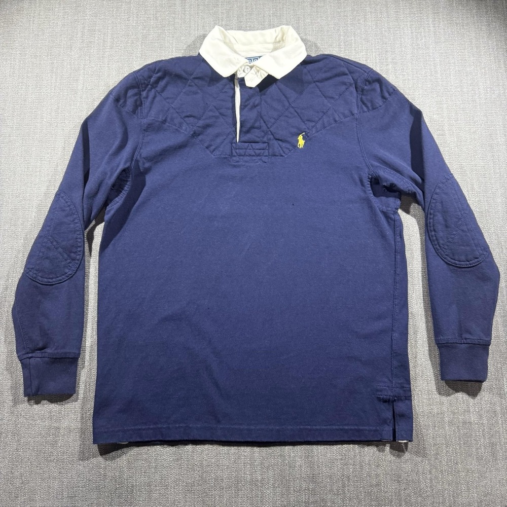 Polo By Ralph Lauren Polo Shirt Mens Small Blue Cotton Quilted Rugby Long Sleeve